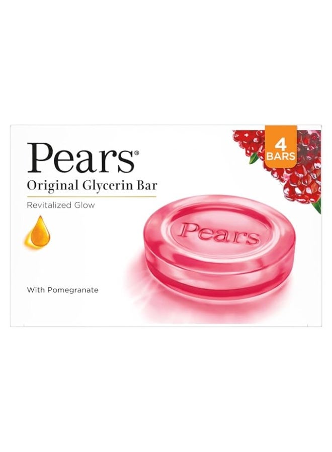 Pears Original Glycerin Soap Bar - Revitalized Glow | With 98% Pure Glycerin & Pomegranate | With Plant Based Cleanser for Skin & Body | Paraben-free | 125gms x 4 - Image 1